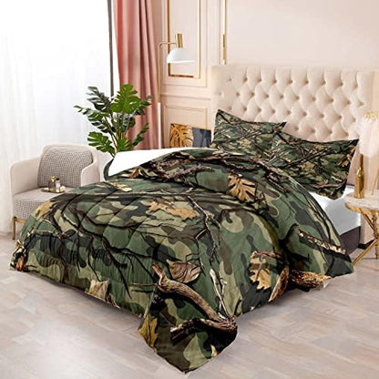 LUVIVIHOME 3PCS Green Camo Comforter Set King Size, Rustic Camouflage Bedding Quilt Country Farmhouse Forest Man Cave Bedroom Decor, Hunting Gifts for Men Husband Boyfriend Boys, 2 Pillow Shams