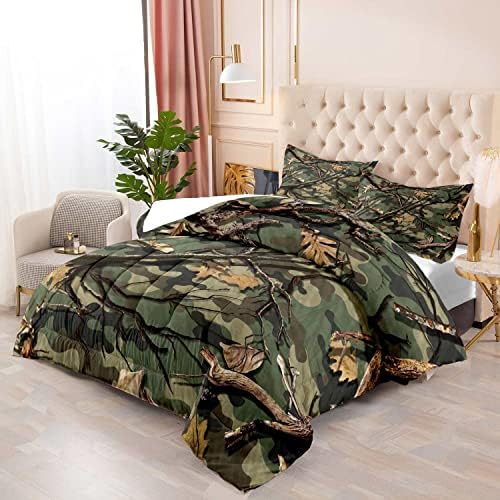 LUVIVIHOME 3PCS Green Camo Comforter Set Full Size, Rustic Camouflage Bedding Quilt Country Farmhouse Forest Man Cave Bedroom Decor, Hunting Gifts for Men Husband Boyfriend Boys, 2 Pillow Shams