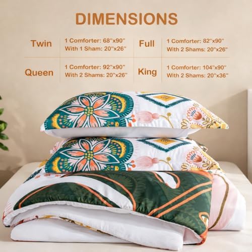 Tyrot Boho Floral Twin Comforter Set - 2 Piece Farmhouse Botanical Bedding Comforter Sets for All Season Soft Lightweight Mid Century Modern Bed Set, (1 Reversible Comforter and 1 Pillow Sham