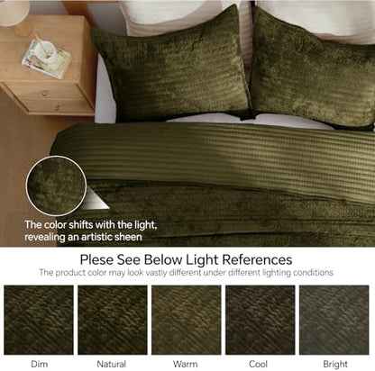 BEDELITE Velvet Quilt Set King Size, Luxury Velvet Comforter Bedding
