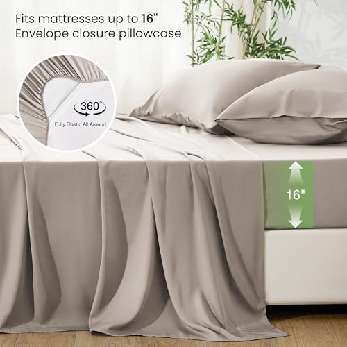 Love's cabin 4 Piece California King Size Sheet Set, 100% Rayon Derived from Bamboo, Cooling & Breathable, Soft Silky Deep Pocket up to 16", Hotel Luxury Bedding for Hot Sleepers, Light Tan