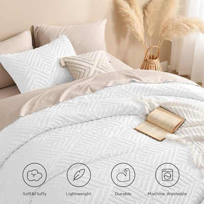 Andency King Size Comforter Set White, 3 Pieces Boho Bedding
