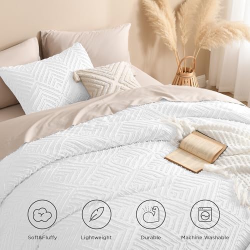 Andency White Full Size Comforter Set, 3 Pieces Boho Bedding
