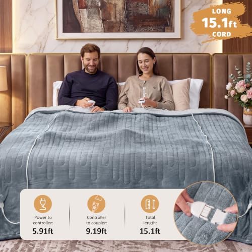 Heated Electric Blanket King, Dual Control 90" x 100", Ivory Gray