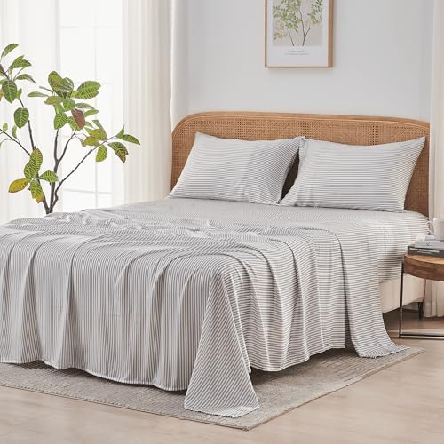 Sijo AiryWeight Tencel Sheet Set, 100% Lyocell Derived from Eucalyptus, Buttery Soft, Architectural Digest Best Cooling Sheets Winner - 3pc - 1 Pillowcase 1 Fitted 1 Top (Stripe, Twin)