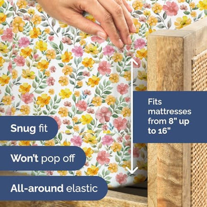 Twin XL 3 Piece Floral Sheet Set - Breathable & Cooling - Sun Kissed Bloom