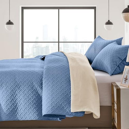 FLYMME Bluish Grey Twin Quilt Bedding Set Thin Lightweight Bedspreads,Soft Microfiber Bed Coverlet for All Season (1 Quilt, 1Sham)