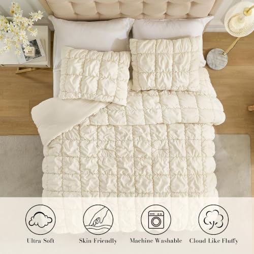 Amélie Home Queen Bubble Comforter Set, Soft, Beige, 3-Piece