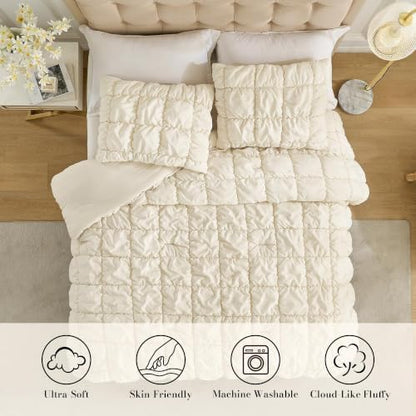 Amélie Home Queen Bubble Comforter Set, Soft, Beige, 3-Piece