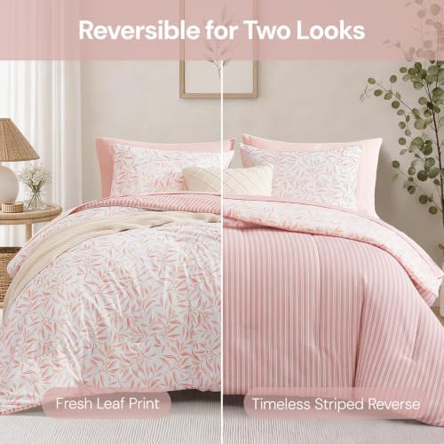 Monbix Queen Comforter Set-7 Pieces Floral Bed in a Bag Queen Bedding Sets