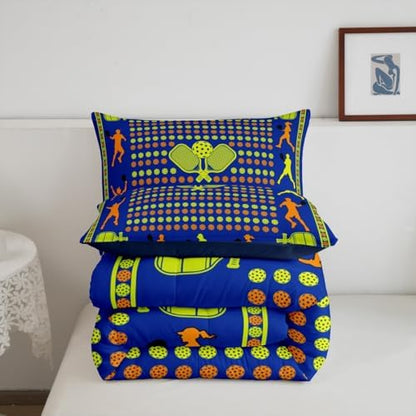 Castle Fairy Pickleball Game Comforter Set King Size for Kids American Tennis Sports Bedding Sets All Season Athlete Silhouette Quilt Set Bedroom Decor Modern Ball Gaming Down Comforter,3Pcs