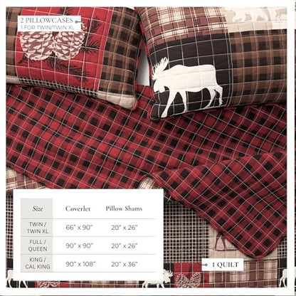 Great Bay Home Lodge Quilt Set - 3-Piece Full/Queen Size Rustic Bedding Set - Lightweight, All-Season, Reversible Bedspread (Hemlock Red/Brown)