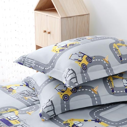 Yibeizi Truck Twin Comforter for Boys Cute Grey Car Bedding Set