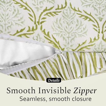 CPC Block Print Fern Regal Ruffle Cotton Lumbar Pillow Cover 12x20 inch
