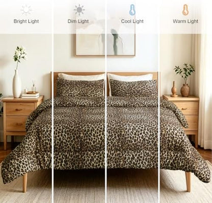 Full Comforter Set, Soft Brown Leopard Cheetah Bedding, 3 Pieces