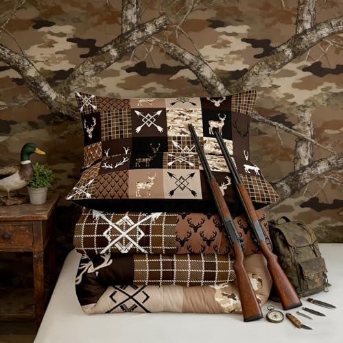Feelyou Camo Deer Antlers Comforter Set Full for Kids Boys Girls Bedding
