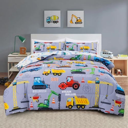 Holawakaka Boys Construction Truck Excavator Full Comforter Set with Sheets