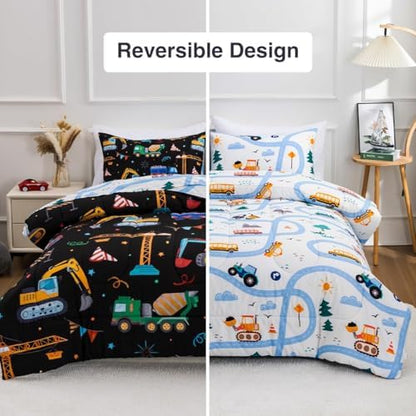 Holawakaka Trucks Tractors Cars Boy Twin Comforter Set with Sheets 5 Pieces