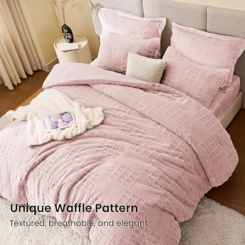 EXQ Home Waffle Fluffy Comforter Set King Size - Dusty Pink