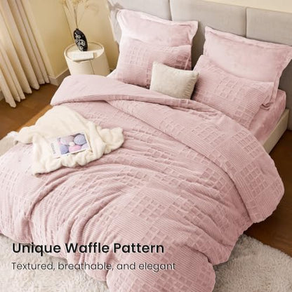 EXQ Home Waffle Fluffy Comforter Set Twin Size - Dusty Pink