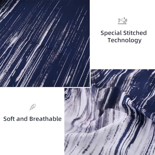 Dinjoy Ombre Blue Comforter Set Queen Size Gradient Navy Blue White Boho Bedding Set for Teen Men Women 7 Pieces Bed in A Bag Bohemian Bed Set with Comforter, Sheets, Pillowcases & Shams