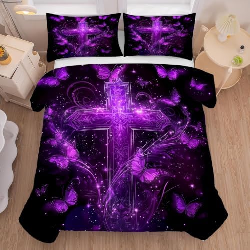 Cross Butterfly Comforter Full/Queen, Gothic Bedding for Girls