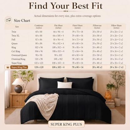 CozyLux Super King Plus Comforter Set Black - Oversized 128x120 Bed Set