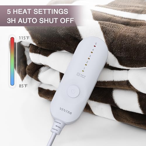VENTIMI Heated Throw Blanket, 5 Heat Levels & 3 Hours Auto Off, Coffee