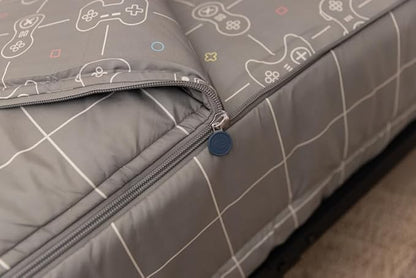 Beddy's Video Game Themed Durable Zipper Bedding for Kids, Bed in a Bag, Gray Comforter & Sheets with Gaming Controller Design for Gamers, Includes Pillowcase & Pillow Sham, Easy to Make & Wash