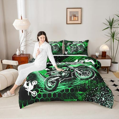 Feelyou Dirt Bike Comforter Set for Kids Boys Girls Twin Size