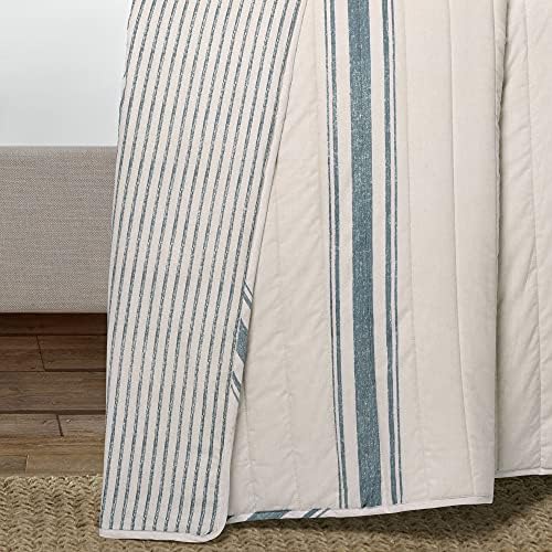 Lush Decor Farmhouse Stripe Reversible Cotton Quilt King Size 3 Piece Set Blue - Farmhouse Bedding Set King Quilt - Striped Bedding