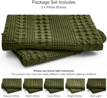 PHF 100% Cotton Waffle Weave Euro Sham Covers, 2 Pack 26" x 26" Bed Pillow Covers for Elegant Home Decor, No Filling, Luxury Aesthetic Soft Euro Pillow Cases for Bed, Capulet Olive
