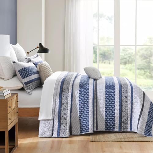 Homzard Quilt Bedding Set Twin Size - 100% Cotton Comforter Set,Gray Blue Quilts Bedspread for The Bed, Farmhouse Lightweight Bedding All Season