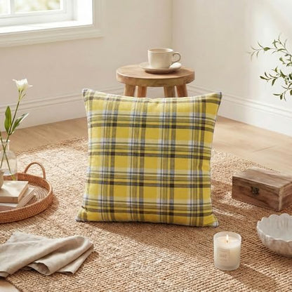 AVOIN colorlife Spring Summer Brown Yellow Plaid Decorative Throw Pillow Covers, 18 x 18 Inch Holiday Scottish Tartan Cushion Case Farmhouse Decoration for Sofa Couch Set of 2