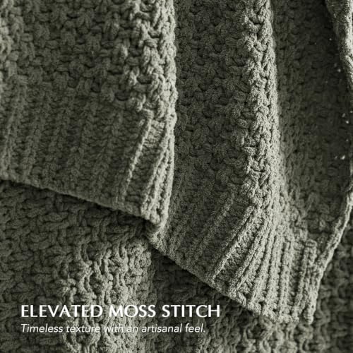 EVERGRACEHOME Chunky Chenille Knit Throw Blanket, 108x92, Dried Thyme Green