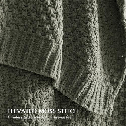 EVERGRACEHOME Chunky Chenille Knit Throw Blanket, 108x92, Dried Thyme Green