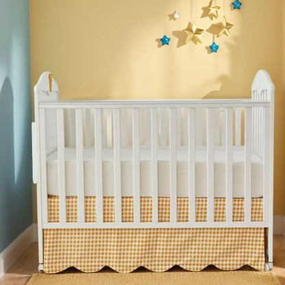 Brandream Scallop Edge Cotton Crib Skirt, Baby Boy, Baby Girl, Gender Neutral Crib Skirt Toddler Bedskirt Farmhouse Chic Nursery Crib Bed Skirt, Boho Bohemian Solid Yellow Gingham