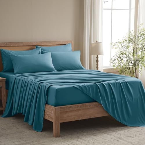 Queen Sheet Set - 6 Piece Sheets Queen Size Bed Set - Breathable & Cooling Hotel Luxury Bedding Set - Soft & Comfy Fully Elasticized 16" Deep Pocket Queen Sheets (Queen Denim Blue)
