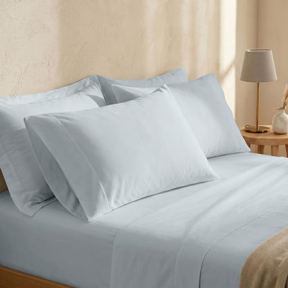 BIOWEAVES 100% Organic Cotton Sheets, 300 Thread Count 4-Piece GOTS Certified Bed Sheet Set Fits Mattress Upto 17" Deep Pocket, Soft & Silky Sateen Weave (California King, Shore)