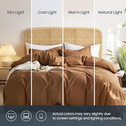 Wake In Cloud - Cotton Duvet Cover Set, 100% Washed Cotton, Linen Like Textured, Breathable Durable Farmhouse Neutral Bedding Set, 3 Pieces, Terracotta, King Size