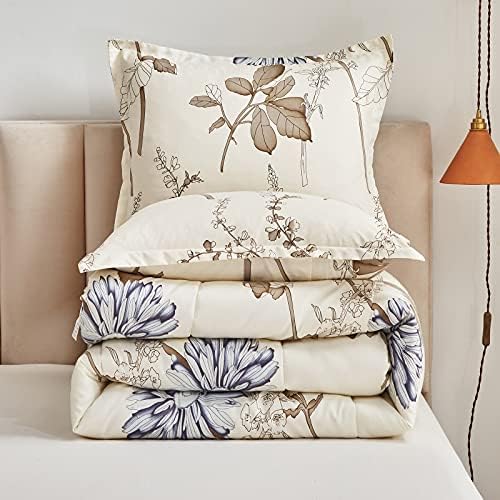 Joyreap 6 Piece Bed in a Bag Twin, Elegant Flower Botanical Smooth Soft Microfiber Floral Comforter Set for All Season (1 Comforter, 2 Pillow Shams, 1 Flat Sheet, 1 Fitted Sheet, 1 Pillowcase)