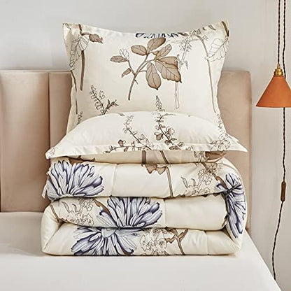 Joyreap 7 Piece Bed in a Bag California King, Flower Botanical Smooth Soft Microfiber Floral Comforter Set for All Season (1 Comforter, 2 Pillow Shams, 1 Flat Sheet, 1 Fitted Sheet, 2 Pillowcases)