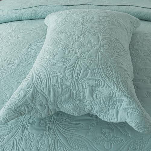 HoneiLife Quilt Set Queen Size - 3 Piece Queen Quilt Bedding Set Microfiber Quilt Sets Lightweight Bedspreads Reversible Coverlets Retro Bed Cover Floral Bedding Set All Season Quilts-Sage Green