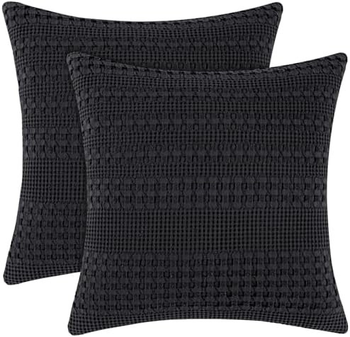 PHF Cotton Waffle Weave Euro Sham Covers 26" x 26", Black, No Insert