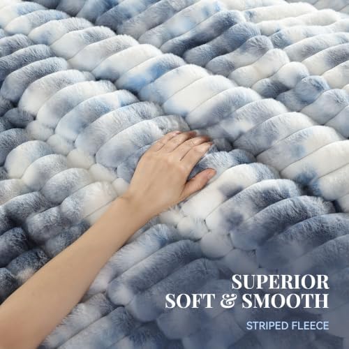 Smoofy Fluffy Queen Size Comforter 3 PCS - Tie Dye Blue Fleece Bedding Set