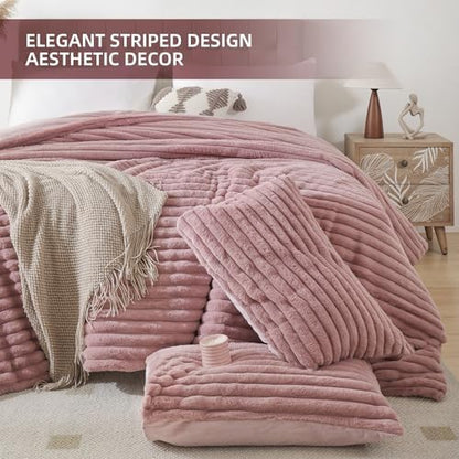 Smoofy Fluffy King Size Comforter 3 PCS - Old Pink Fleece Bedding Set