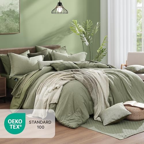 Monbix Oversized Queen Comforter Set Sage Green 7 Pieces Bed in a Bag