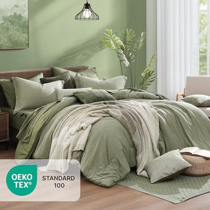 Monbix Oversized Queen Comforter Set Sage Green 7 Pieces Bed in a Bag