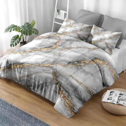 Pamnest Full Comforter Set, 3 Pieces Marble Black Bedding, All Season