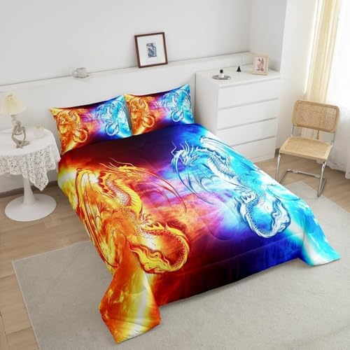 Feelyou Ice Fire Dragon Bedding Set Toddler Size 3Pcs for Boys Teens Kids